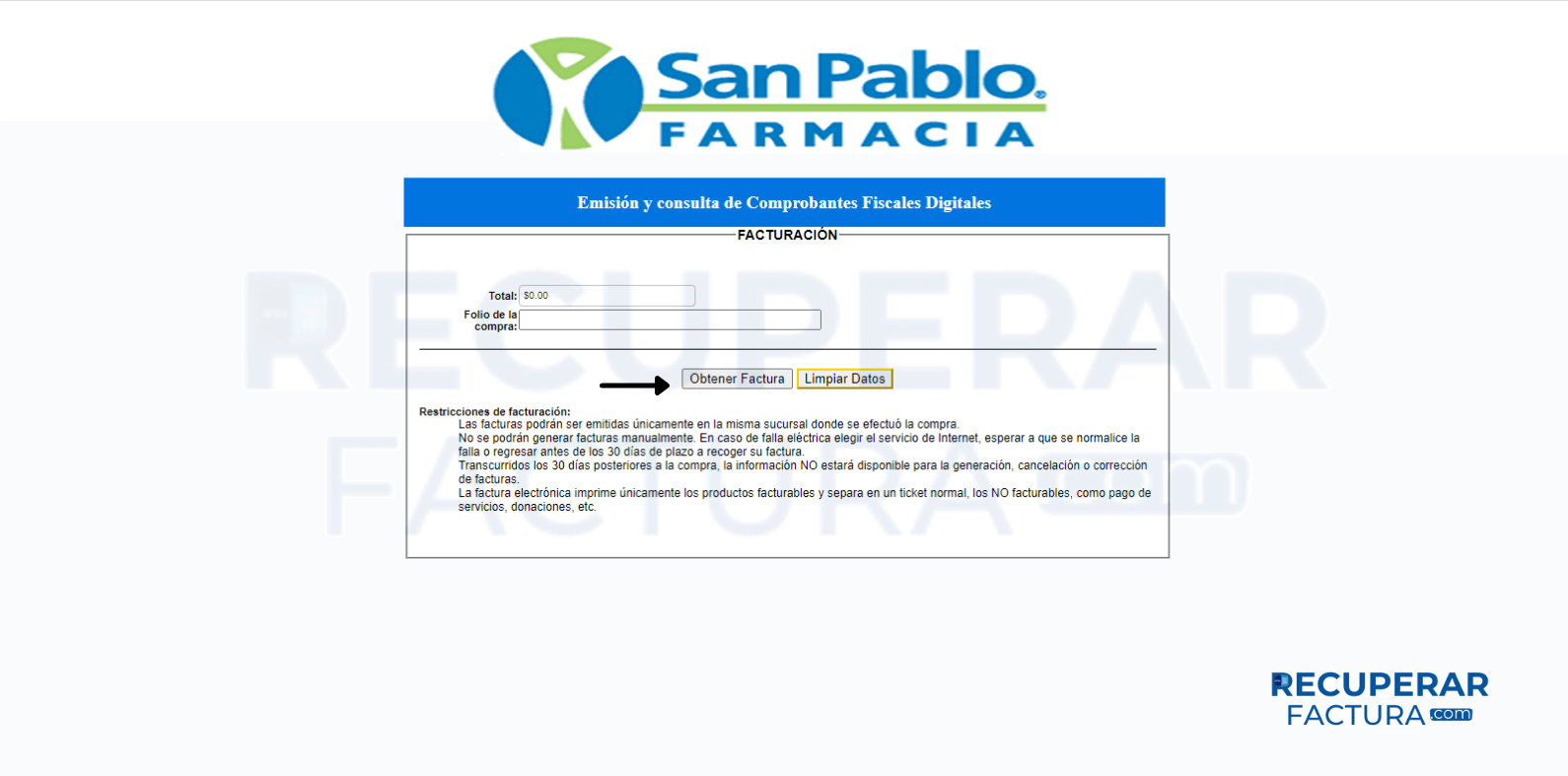 factura Farmacias San Pablo